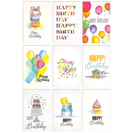 BETTER OFFICE PRODUCTS Happy Birthday W/Envs, 4in. x 6in. Fun & Chic Hand Drawn Designs, for All Ages, Blank Inside, 99PK 64532